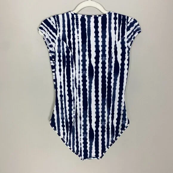 Athleta Wave Break One Piece Swimsuit Tie Dye Womens Medium Blue Cutout Knot - Picture 6 of 8